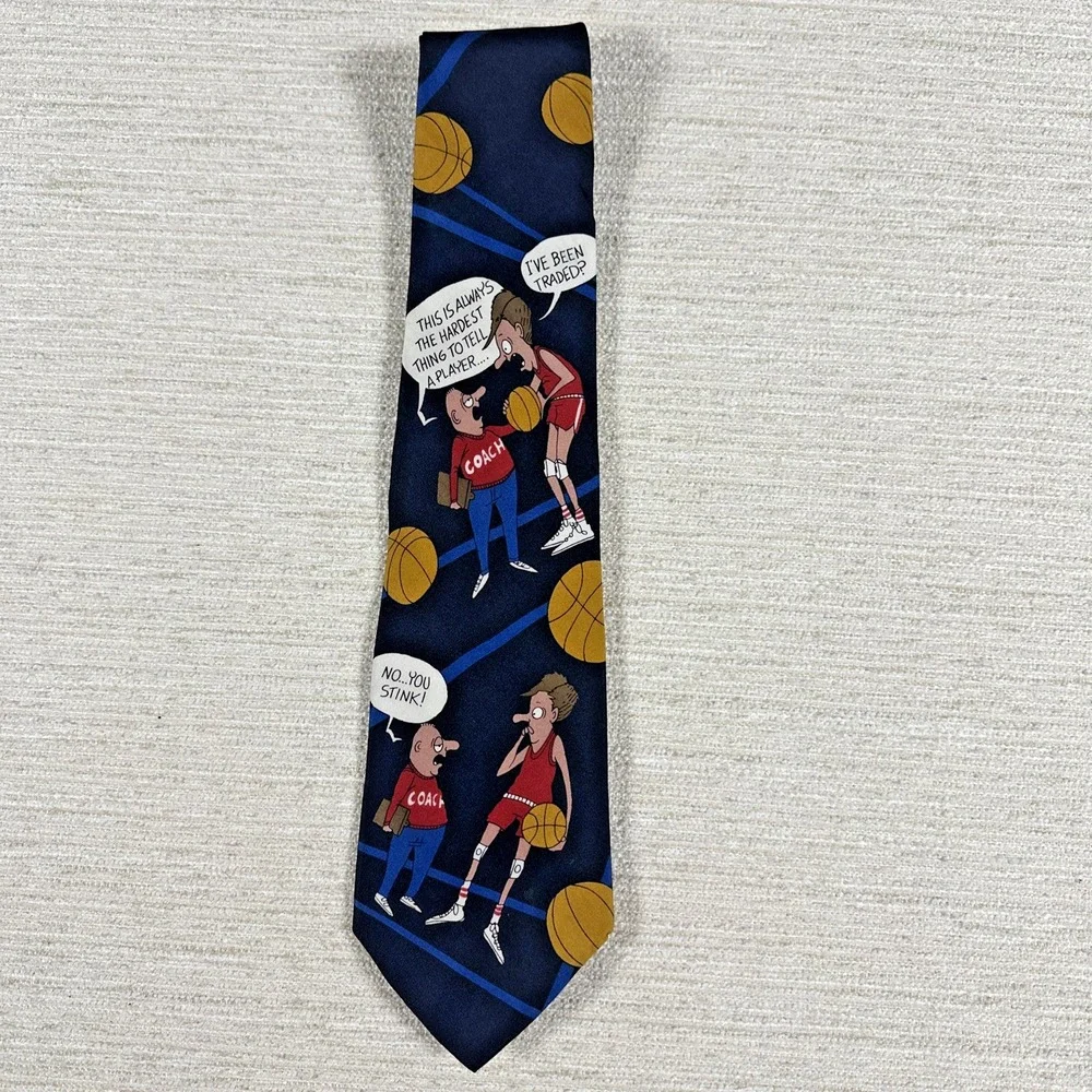 Richard Torrey Basketball Coach Novelty Tie Funny Sports Cartoon Silk